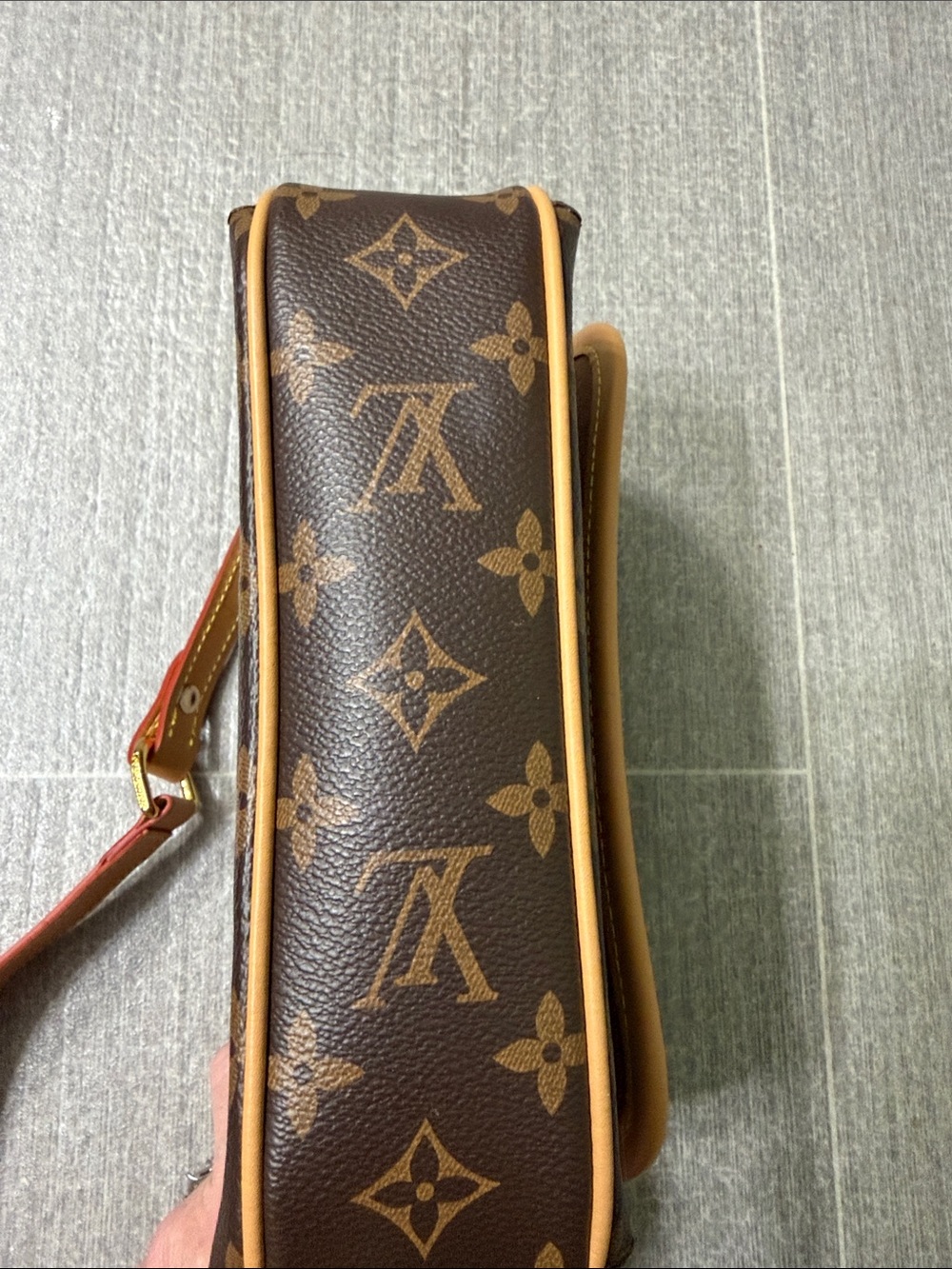 Brown Monogram Shoulder Bag with Tan Trim - Picture 3 of 5